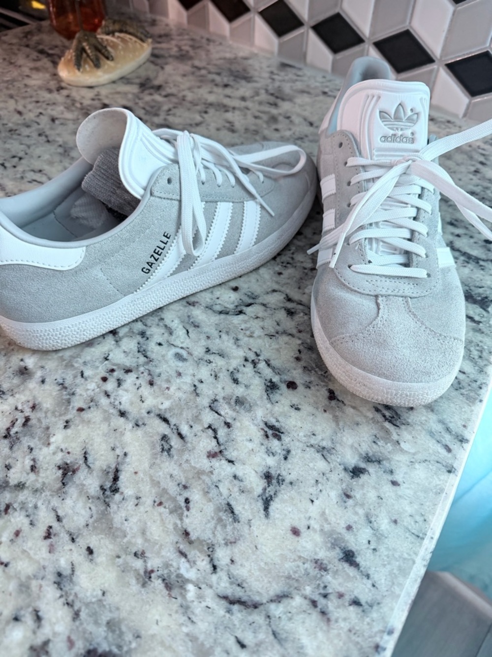 adidas Gazelle Suede Sneakers in Light Gray and White